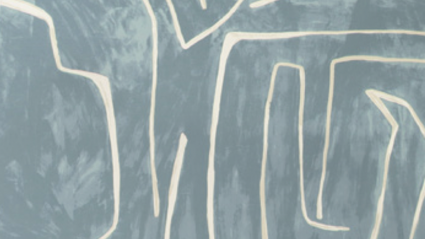 Graffito Blue behang wallpaper Kelly Wearstler